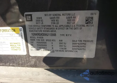 2017 Chevrolet Traverse 1Lt z USA, uszkodzony, nr VIN 1GNKRGKD6HJ113908